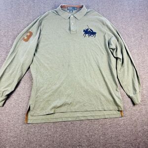 Polo Ralph Lauren Big Pony Rugby Shirt XL Green Cotton Leather TRIM Collar